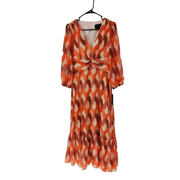 Donna Morgan Women's Retro Cream Coral Paradise Long Sleeve Maxi Dress - 4 - Picture 2 of 8